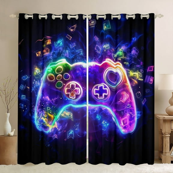 Erosebridal Teen Gamepads Curtains for Living Room (38Wx45L),Blue Purple 30%-50% Blackout Curtains Set of 2 (38x45),Video Game Curtains and Drapes,Gamer Bedroom Decorative