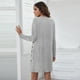 thumbnail image 4 of Vestidos de otoño para mujer Vestido tipo túnica con cuello redondo y botones laterales Vestidos casuales con vuelo （gris）,XL, 4 of 5
