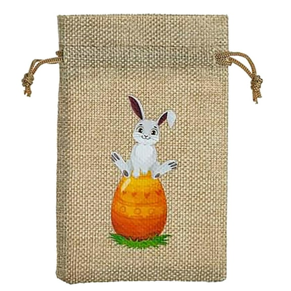 Easter Bunny Eggs Burlap Drawstring Pouch Bag for Easter Candy Gift Box Linen Party Favor Happy Easter Gift Bag Fillable Spring Holiday Favor