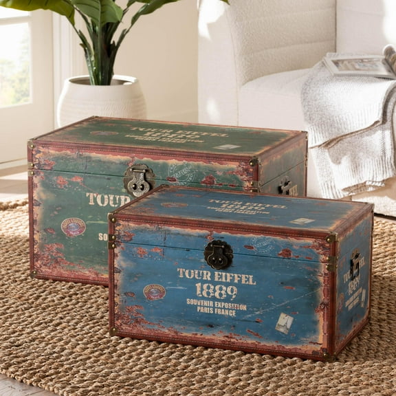 Baxton Studio WI13723 Sabeen Vintage Storage Trunk set 2-Piece 200 lb, Green Blue