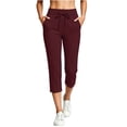 thumbnail image 3 of VBVC Women's Drawstring Capri Sweatpants , Casual Slim Summer Joggers For Women , Ladies' Straight Leg Crop Pants with Pockets, Wine , S-2XL, 3 of 6