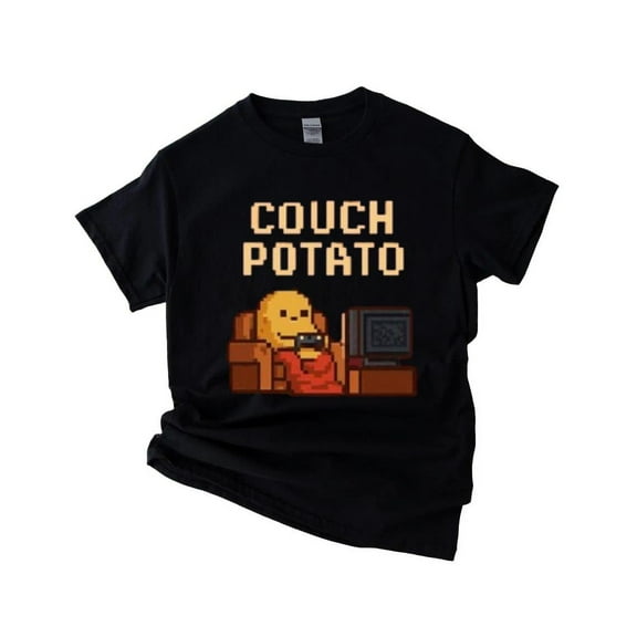 Pixel Art Couch Potato T-Shirt with Funny Gamer Lazy Day Design, for men & women, up to size 5XL