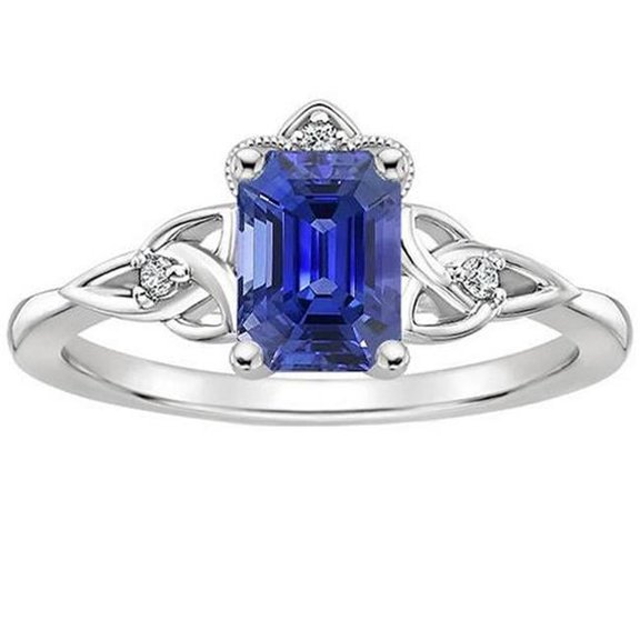 Harry Chad Enterprises 66252 3.25 CT 4 Stones Emerald Blue Sapphire & Diamond Engagement Ring, Size 6.5