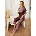 thumbnail image 3 of MISS MOLY Womens Satin Silky Pajama Set Short Sleeve Shirt with Long Pajama Set Soft PJ Loungewear, 3 of 6