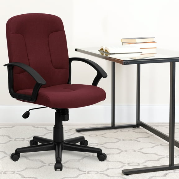 Emma Oliver Mid-Back Burgundy Fabric Executive Swivel Office Chair with Nylon Arms
