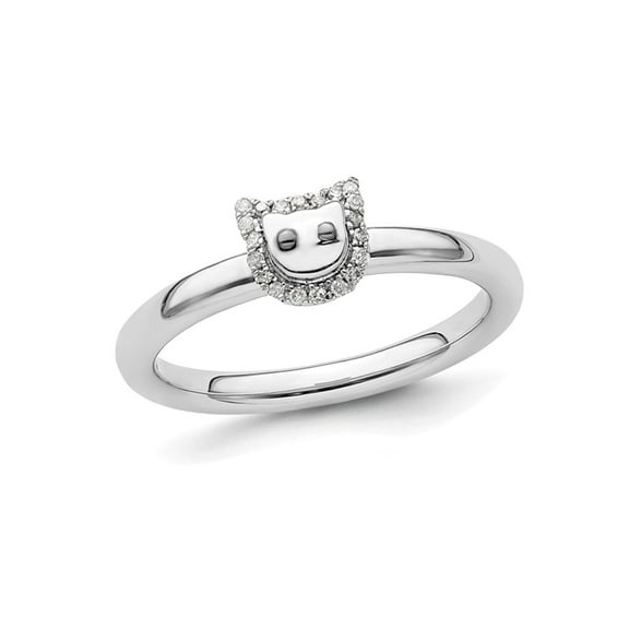 Gem & Harmony Sterling Silver Kitty Cat Ring with Accent Diamonds for Women