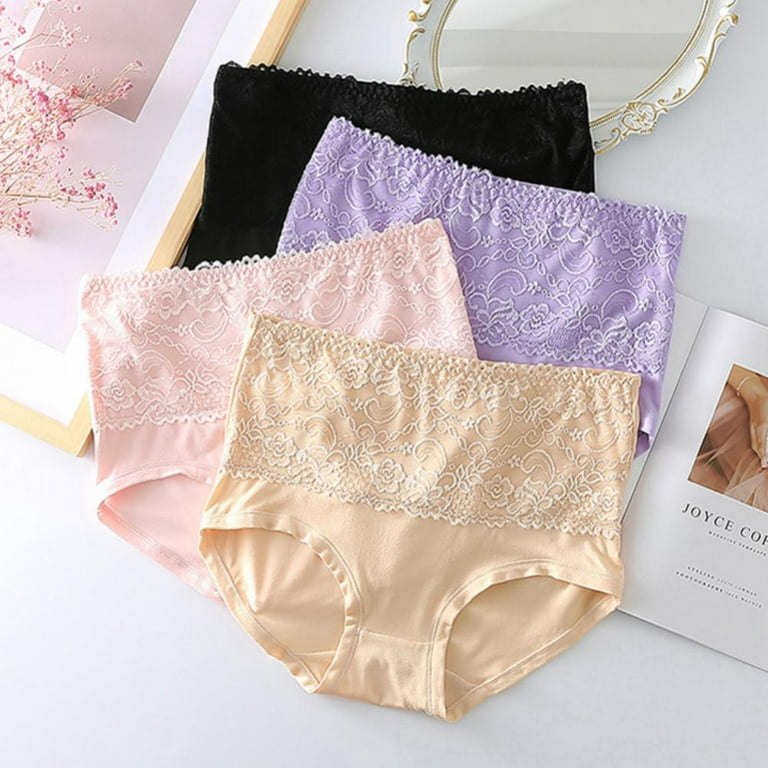 3pcs/set Women High Waisted Lace Underwear Soft Stretch Briefs Plus Size  Panties 