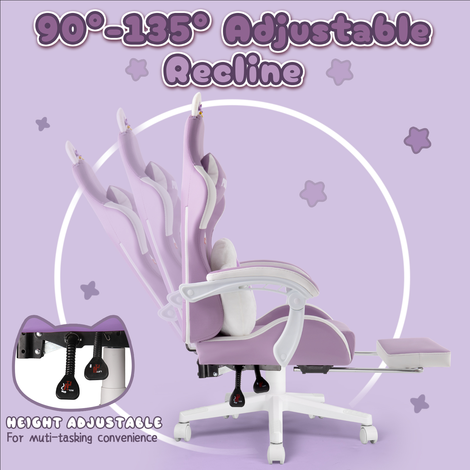 BOSSIN Gaming Chair,Ergonomic Computer Chair for adult with Cat Paw Lumbar Cushion and Cat Ears