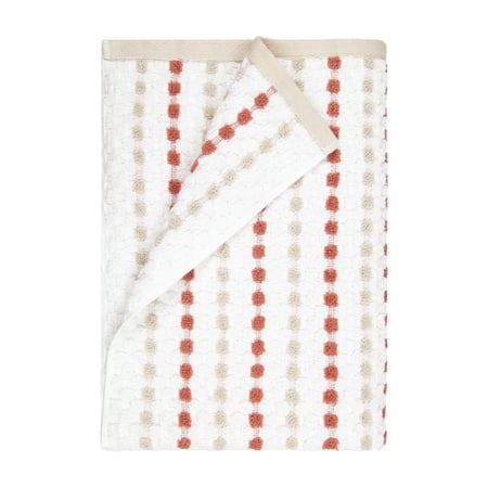 Mainstays Performance Cotton Bath Towel, Super Soft Quick Dry Fade Resistant, Teracotta Dot Pattern