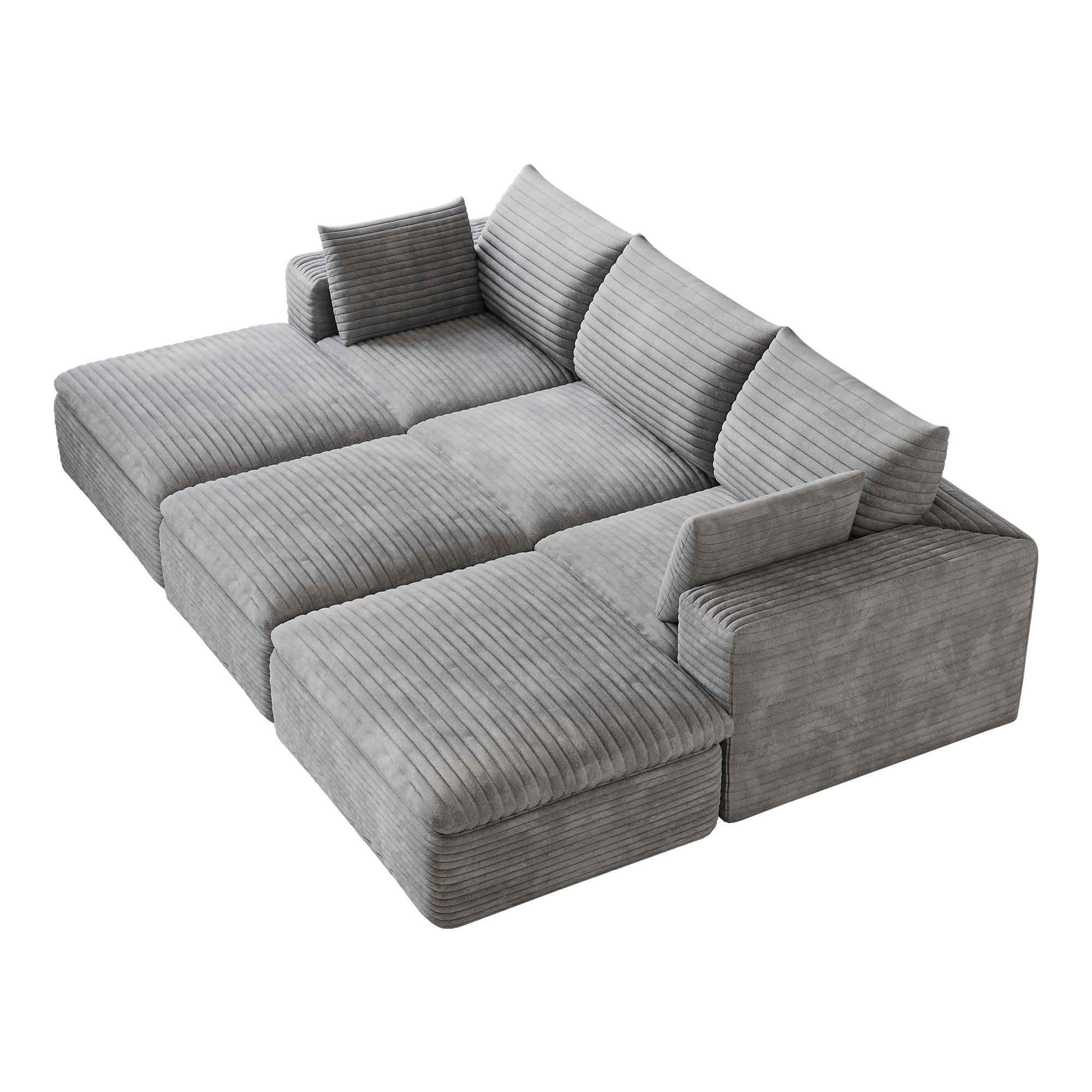 MAYEERTY 102.4 Inch Cloud Modular Sofa, Corduroy Deep Seat Couch with Double‑Layer Removable Cushions, No‑Assembly DIY Combination Sponge Sofa for Living Room Bedroom Conference Room Apartment