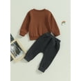 thumbnail image 3 of Loliuicca Toddler Baby Boy Clothes Solid Color Long Sleeve Crewneck Sweatshirt Top Casual Pants Set 2Pcs Fall Winter Outfits, 3 of 7