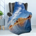 thumbnail image 4 of Arizona Soft Flannel Fleece Throw Blanket, Panoramic Landscape Famous Lake Powell Rock Formations, Cozy Plush for Indoor and Outdoor Use, 50" x 60", Azure Blue Persian Orange, by Ambesonne, 4 of 5