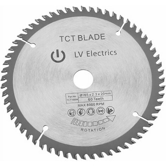 Disco de corte giratorio plateado de hoja de sierra circular TCT de 165 mm para cortar madera 60 dientes + 1 anillo reductor