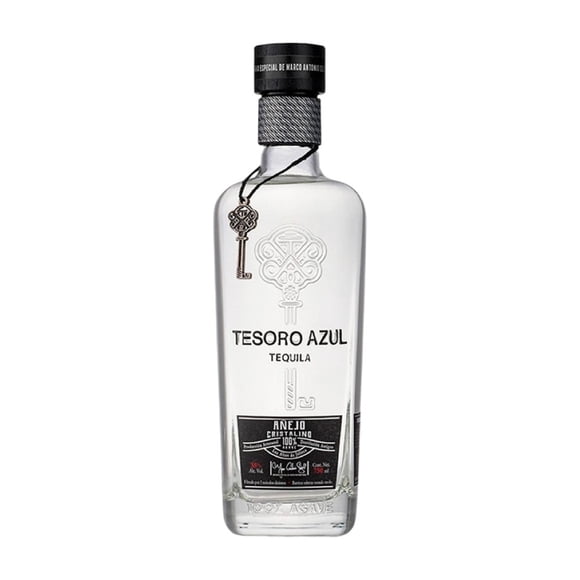 Tequila Tesoro Azul 100% de agave Añejo Cristalino 750 ml