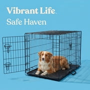 Vibrant Life 2-Door Foldable 42 Metal Dog Training Crate with Divider Panel and Leak-Proof Tray