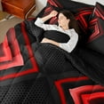 thumbnail image 4 of Manfei Geometric Triangle Twin Bedding Sets 7pcs, Black Red Bedding Comforter Set, Neon Red Lights Sheet Sets, Microfiber Bedroom Decor, 4 of 8