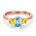 thumbnail image 3 of Gem Stone King 18K Rose Gold Plated Silver Blue Zircon and Yellow Sapphire Engagement Ring for Women | 1.57 Cttw | Oval 7X5MM | Gemstone Birthstone | Size 8, 3 of 6