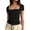 LL1-Black, variant on Women's Square Neck Short Sleeve Double-Layer Tops Basic Slim Fit Crop Tops Going Out Summer T Shirt Green,Size S