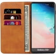 thumbnail image 3 of Samsung Galaxy S10 Plus Wallet Case,Premium PU Leather Flip Folio Case with Card Slot,Kickstand Holder Magnetic Closure [TPU Shockproof Interior Protective Case] for S10 Plus,Khaki+Brown, 3 of 8