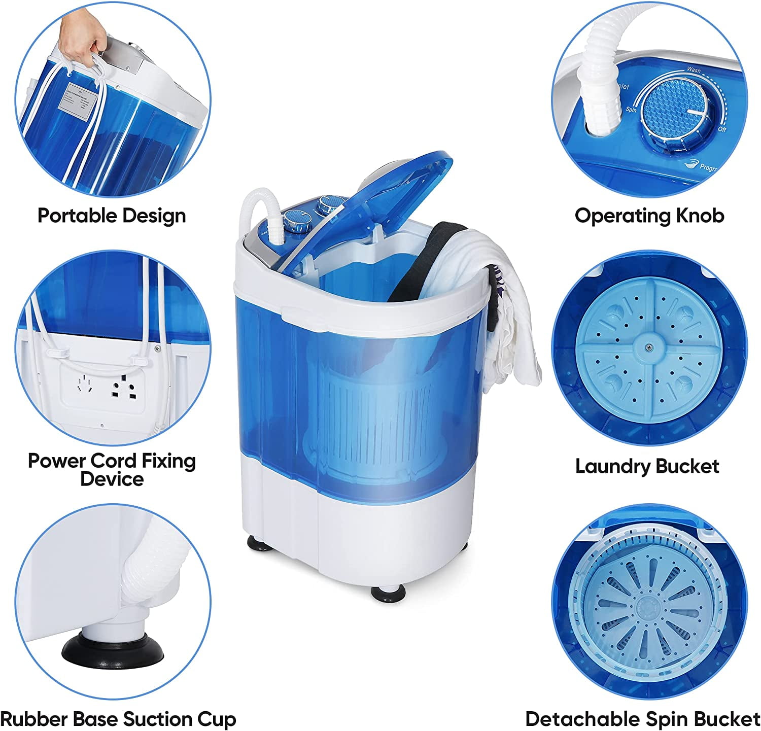 LEMY Portable Washing Machine, 5.7 lbs Capacity Mini Compact Spinner Washer Cloth Laundry for Apartments, Dormitories, RV, Camping