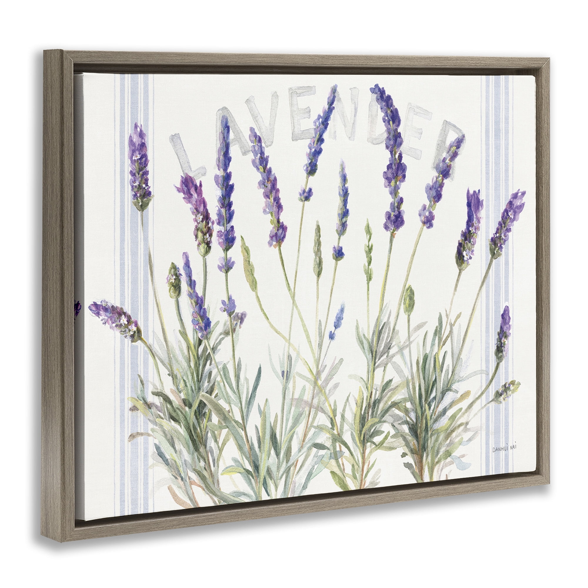 Stupell Industries Lavender Floral Cluster Botanical & Floral Painting Brown Floater Framed Canvas Art Print Wall Art, 21 x 17