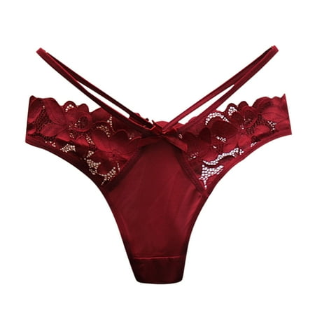 Rovga Underwear New Lace Slim Underwear For Girls Low Waist Seamless Hollow Thin Straps Cotton Silky T String T Panties Female Comfy Stretch Panty