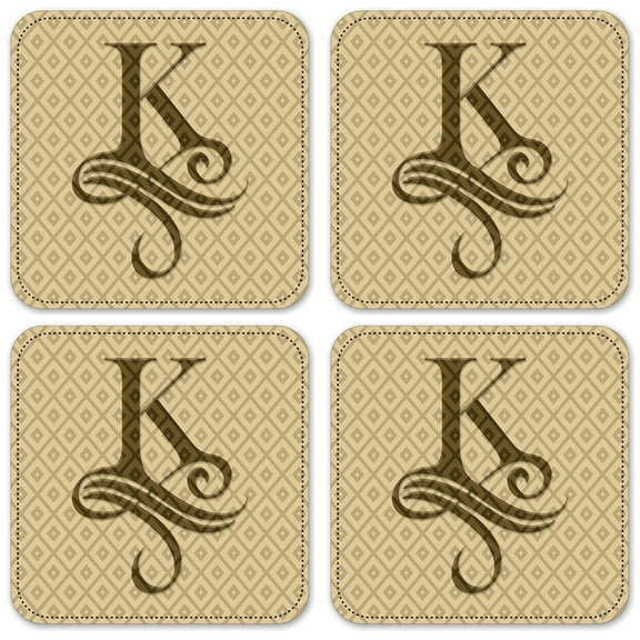 Vinyl Drink Coasters - Set of 4 - Letter "K" Monogram