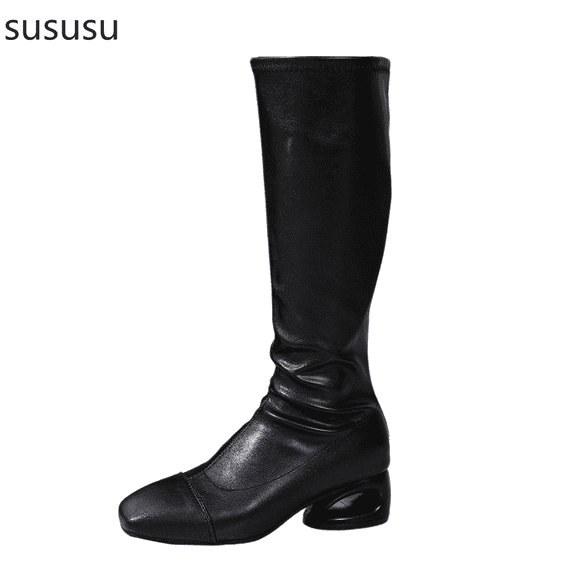 Women's Fashion Round Toe Heel Platform Mid Calf Boots Zip Up Leather Ankle Booties Comfortable Casual Winter Footwear
