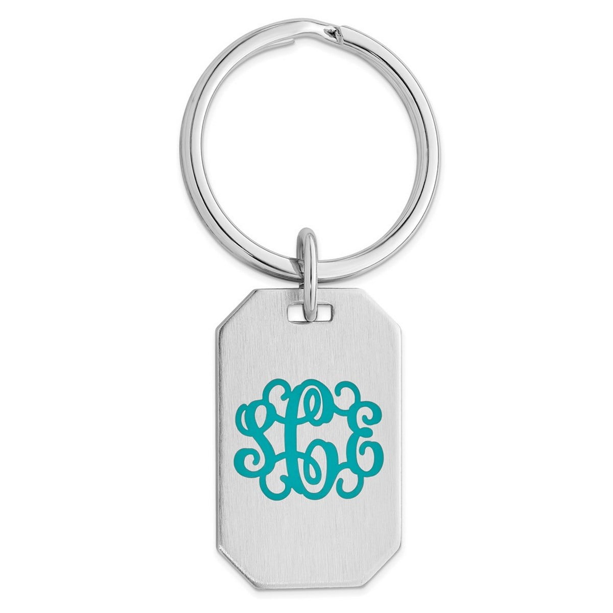 Solid Rhodium Plated Satin Rectangle Key Ring - Key Chain for Men