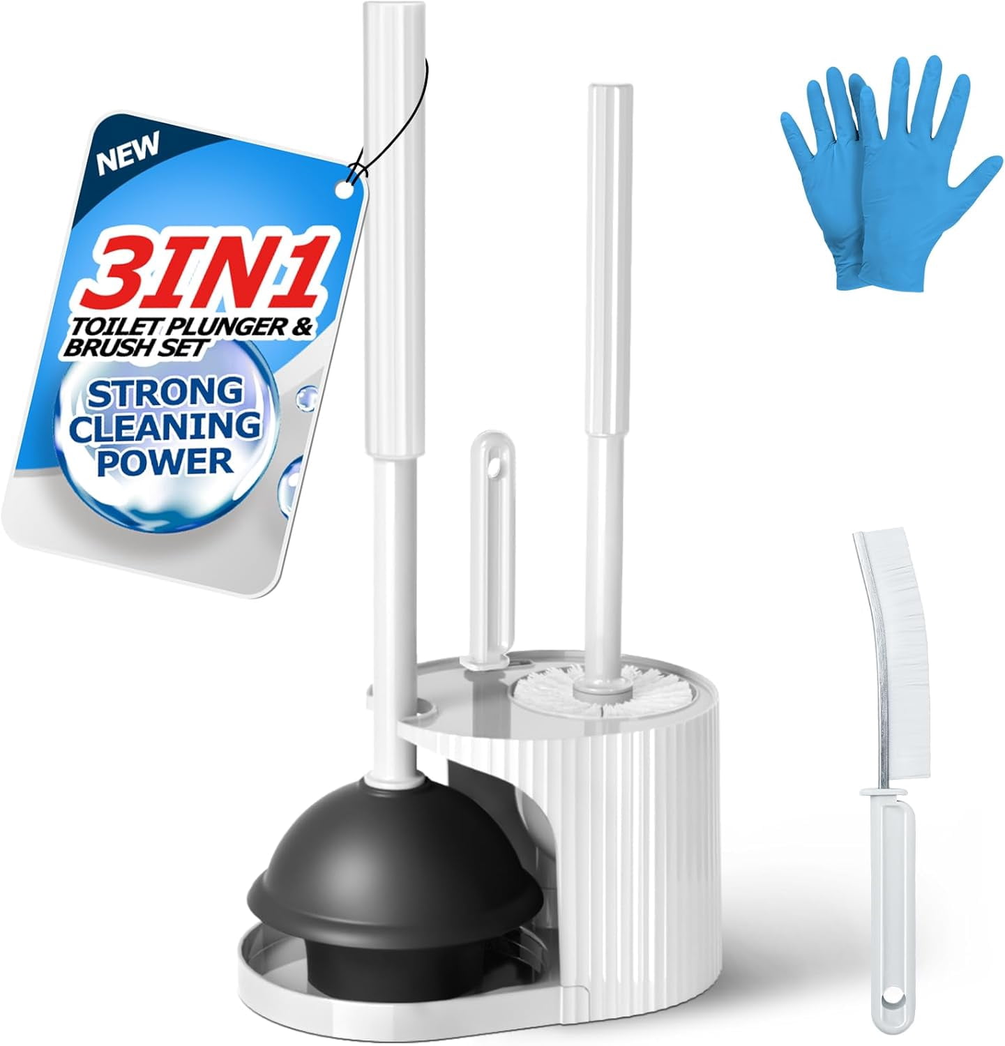 RGHJAR-3 in 1 Toilet Brush and Plunger Set,Toilet Bowl Brush Plunger Set,Toilet Brush Plunger Combo,Cleaning Brush,Cleaning Supplies, Crevice Cleaning Brush, Bathroom Cleaning Tools, White