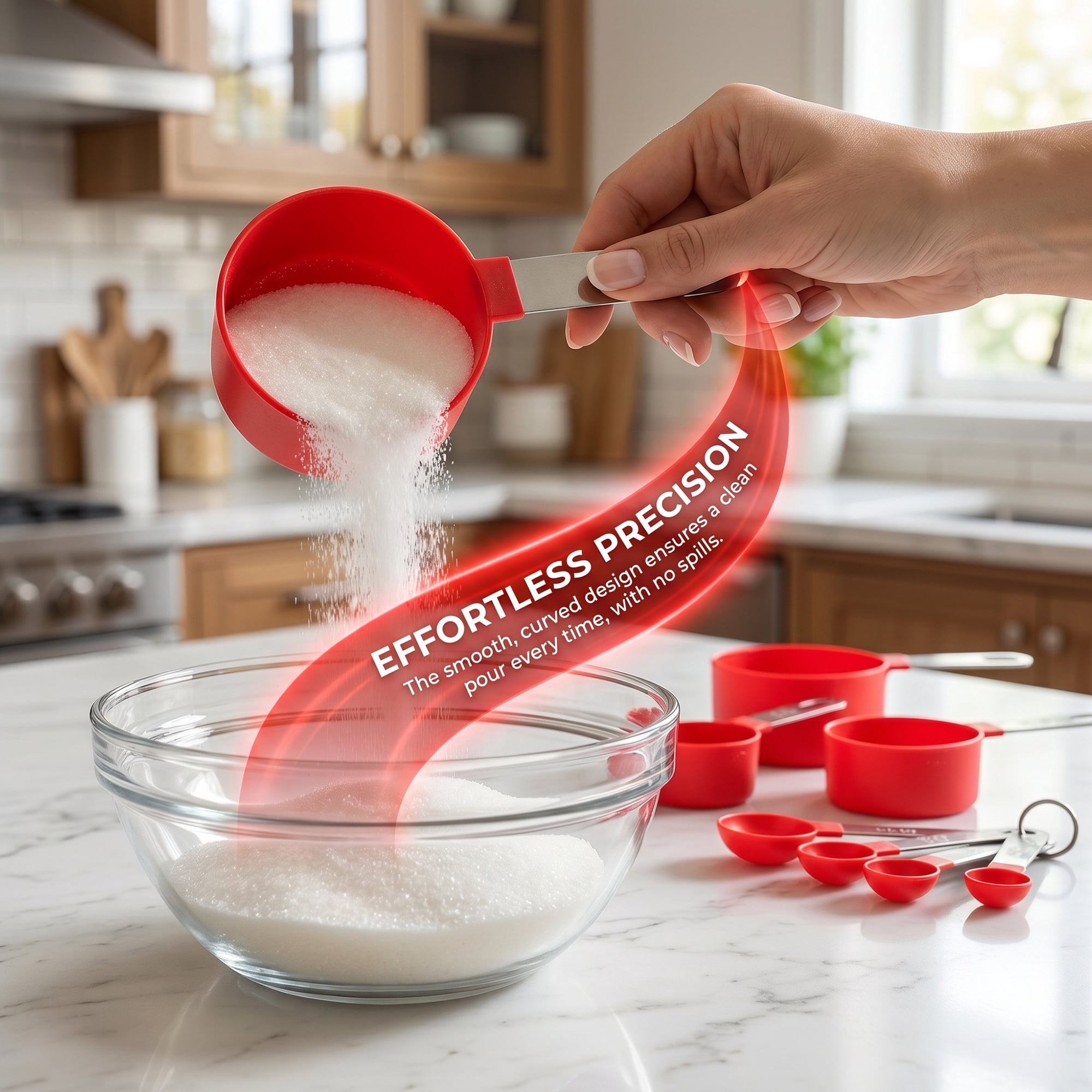 Unique Bargains Plastic Measuring Set with Stackable Cups and Spoons Red 8Pcs