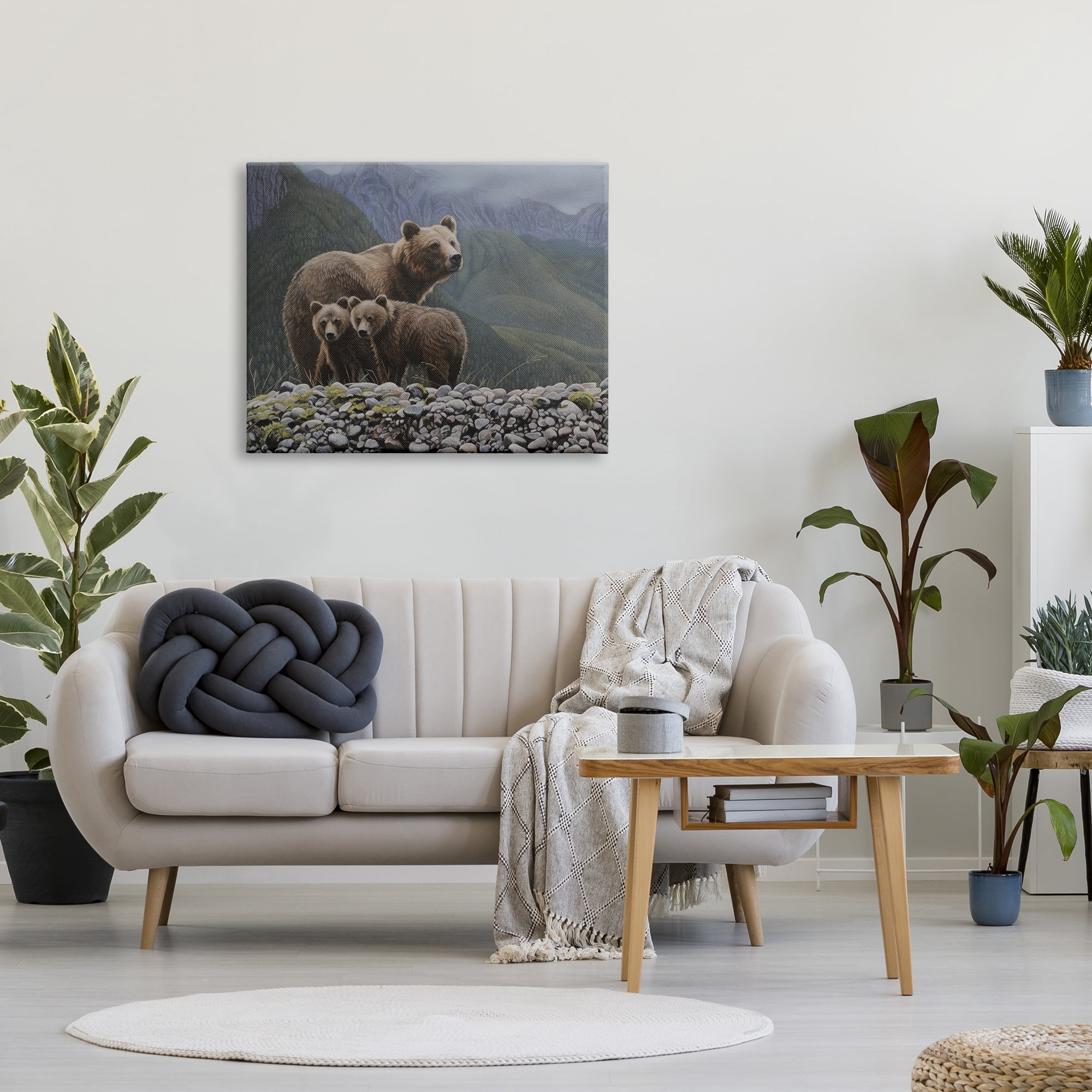 Stupell Industries Bear Family Mountain Landscape Animals & Insects Painting Gallery Wrapped Canvas Print Wall Art, 40 x 30