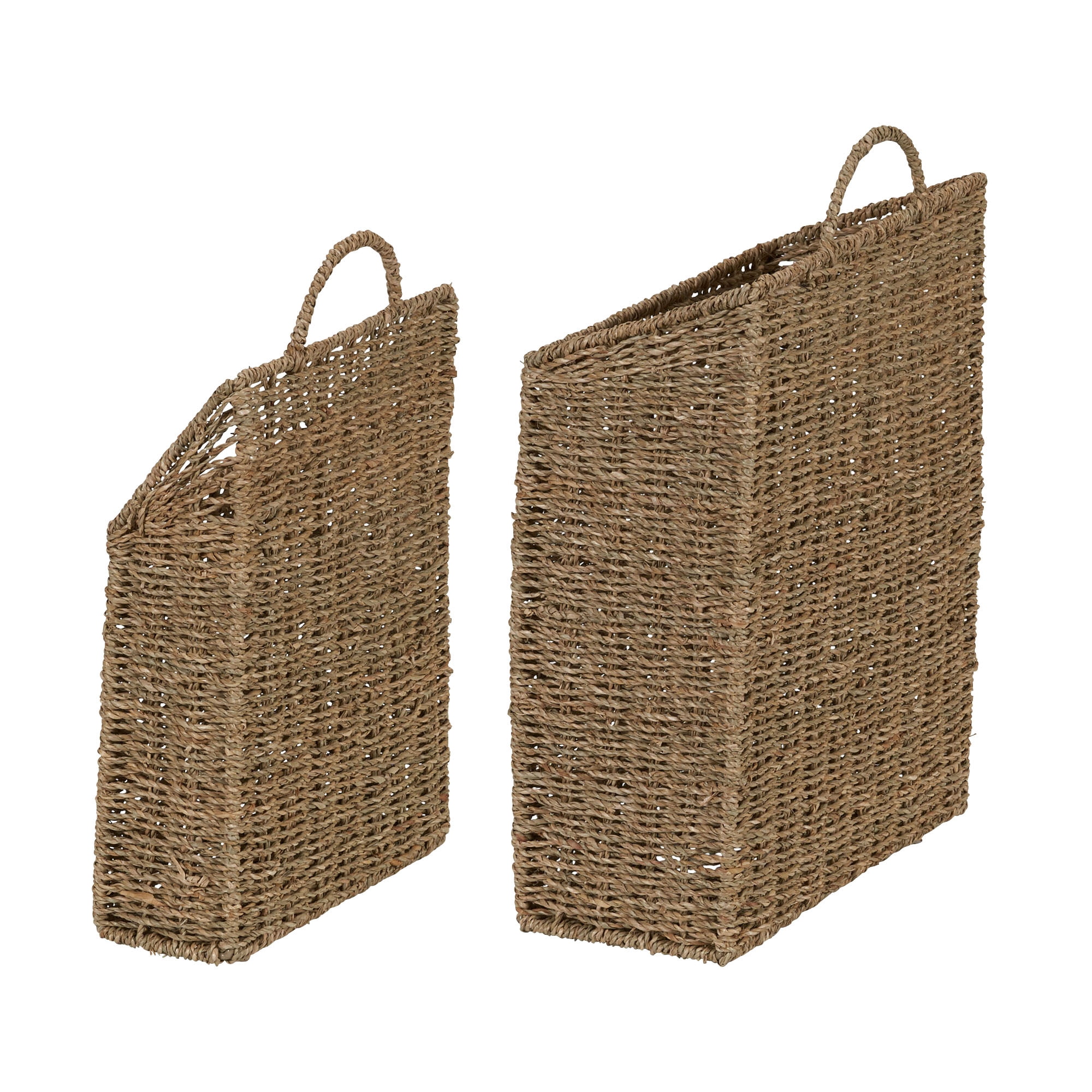 Household Essentials Rectangular Wicker Hanging Baskets, Set of 2, Small and Large, Handwoven Seagrass, Durable Metal Wire Frame, Natural