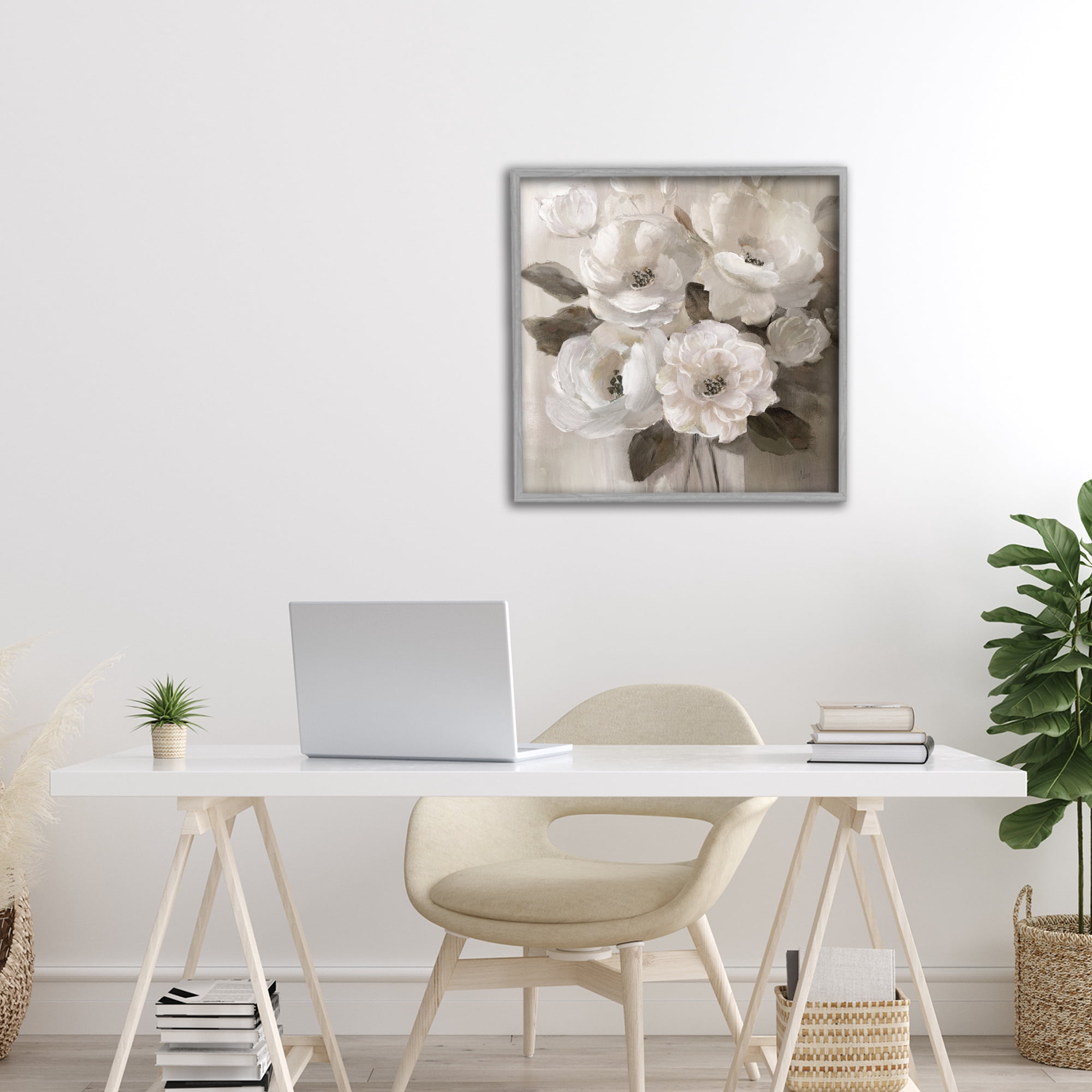Stupell Industries Ivory Flower Bushel Gray Framed Giclee Art, design by Nan