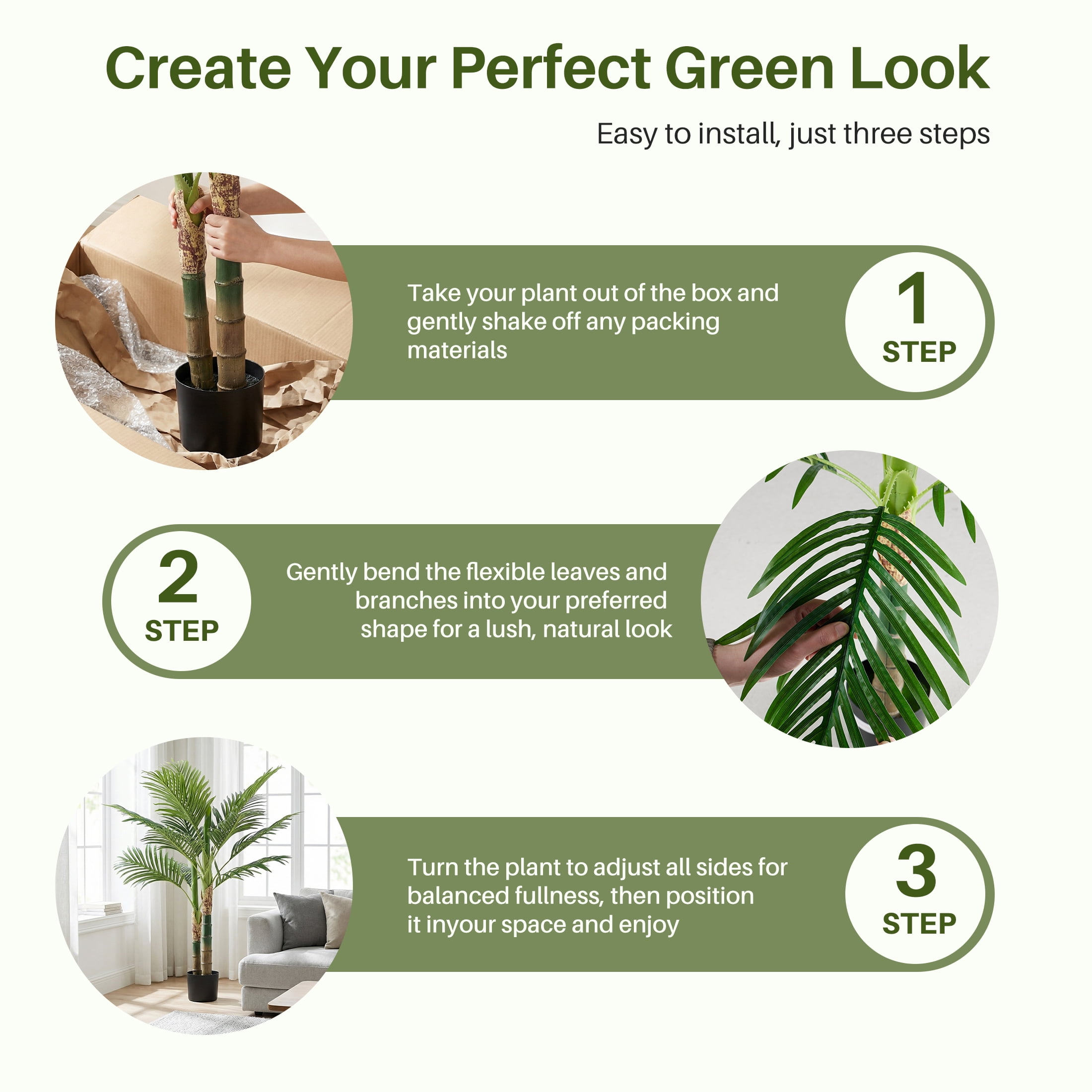 EDX 4ft Artificial Plants, Palm Tree, Faux Tropical Greenery Decorative Plant, Pre-Potted Fake Palm with Realistic Green Leaves for Indoor Outdoor Home Office Living Room Patio Decor
