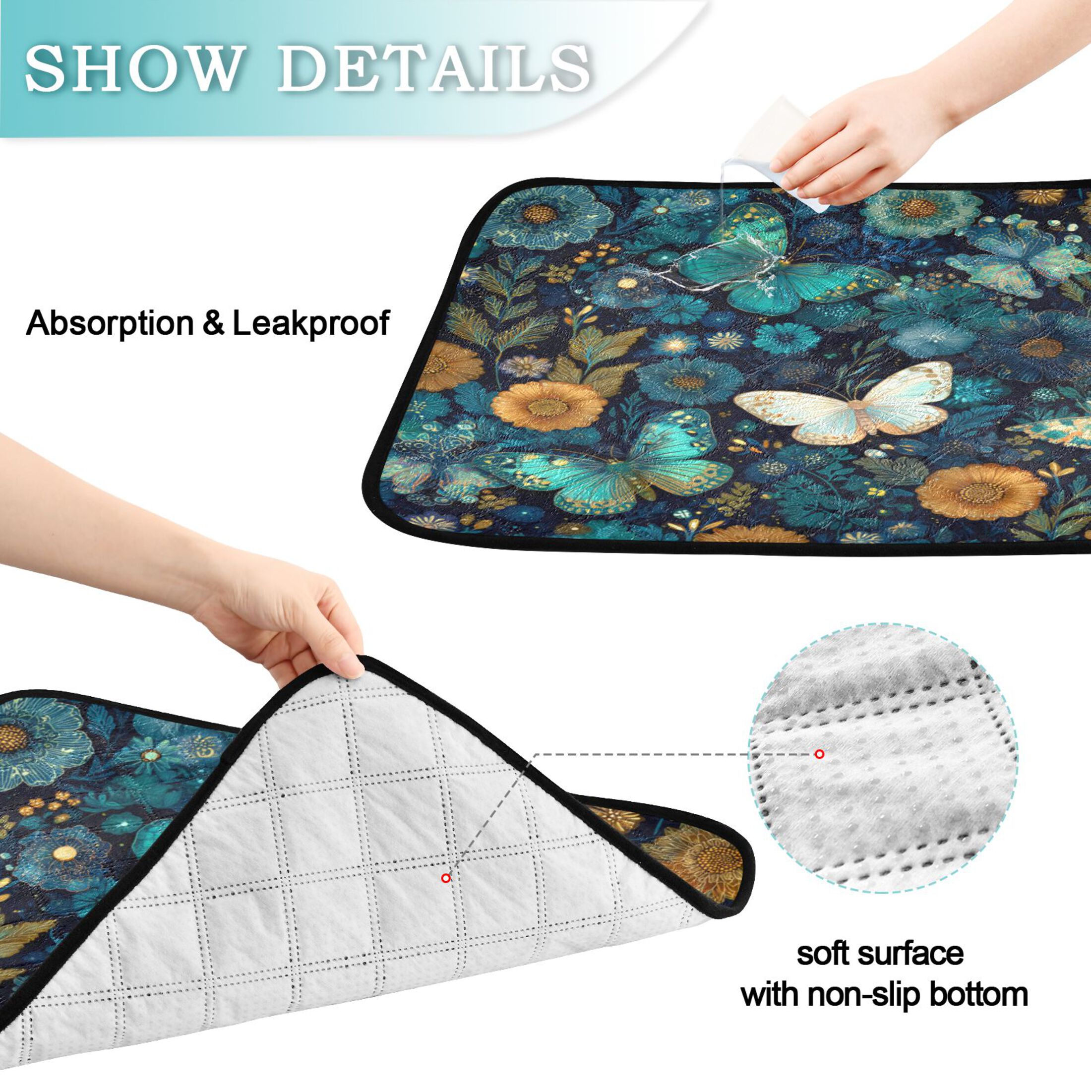 Qxltty Peacock Butterfly Cat litter Pads Pet Set of 3 Diaper Mats Center Anti-leakage Layer Absorbent Soft and Comfortable