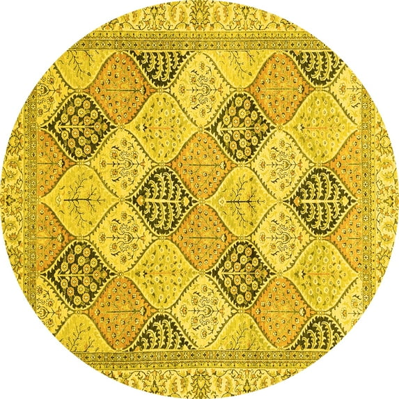 Ahgly Company Machine Washable Indoor Round Abstract Yellow Modern Area Rugs, 6' Round
