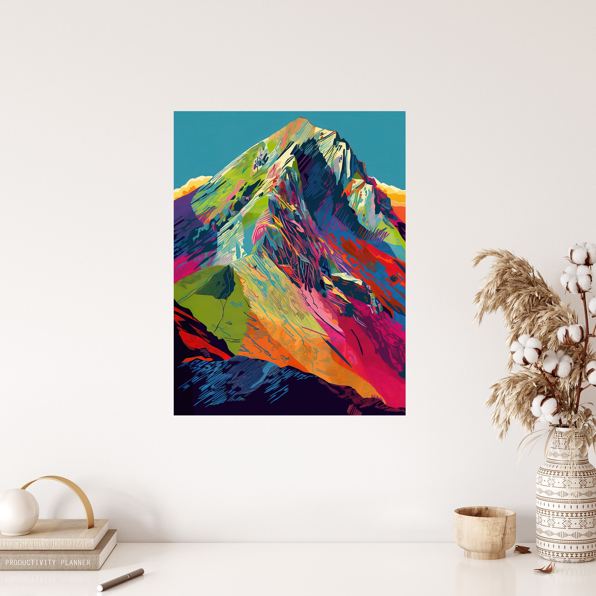 Neon Colour Mountain Summit Psychedelic Artwork Vibrant Abstract
