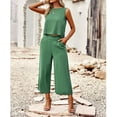 thumbnail image 4 of Women's Cotton and Linen blend 2-Piece Set: Sleeveless Crop Top & Wide Leg Pants  Summer Outfit Size Up for Relaxed Fit S-XL, 4 of 8