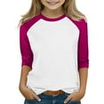 thumbnail image 2 of ZACPNCV T Shirts for Teen Girls Raglan 3/4 Length Sleeve Cute Clothes Fall Round Neck Tops Comfy Elbow Sleeve Shirts Hot Pink 5-6 Years, 2 of 7