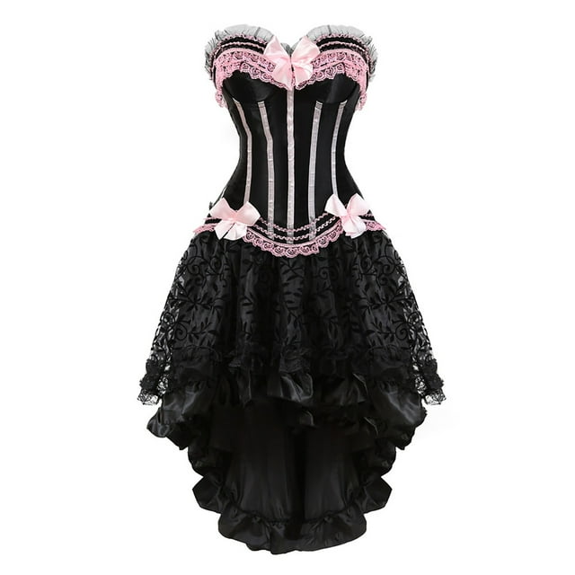 DPTALR Women's Lace Bow Tie Color Retro Medieval Ball Patchwork Puffy Skirt Set