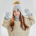 thumbnail image 2 of Kids' 3-Piece Winter Warm Set 4-10Y - Fleece-Lined Pom-Pom Beanie Scarf & Gloves, Earflap Hat Neck Warmer Sets for School Runs & Weekend Trips, 2 of 5