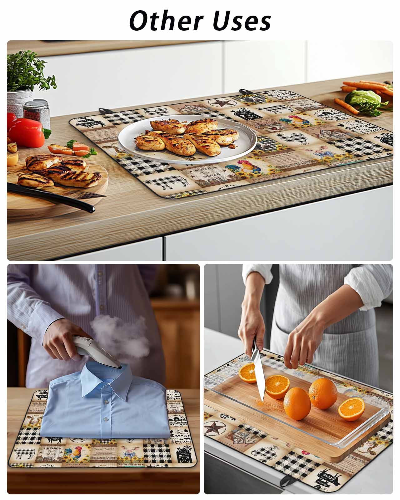 Stove Top Covers for Electric Stove, Animals Farmhouse Glass Stovetop Cover Protector, Vintage Farm Country Star Brown Plaid Induction Cooktop Protector Oven Mat for Kitchen Countertop 24"x21"