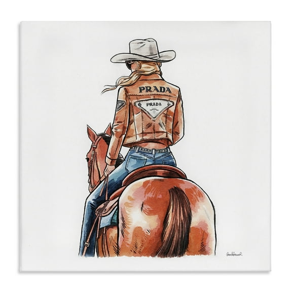 Stupell Industries Glam Jacket Cowgirl & Horse People Painting Wrapped Canvas Art Print Wall Art, 17 x 17