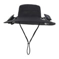 thumbnail image 3 of Sombrero con ventilador, ajustable, transpirable, recargable, de ala ancha, sombrero de vaquero negro, 3 of 9