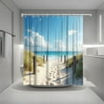 thumbnail image 4 of Ocean Beach Shower Curtain Summer Coastal Hawaiian Scenic Blue Sky Seaside Cool Sea Landscape Sand Bath Curtain Fabric Bathroom Accessories Decor with Hooks 72"W x 72"L, 4 of 7