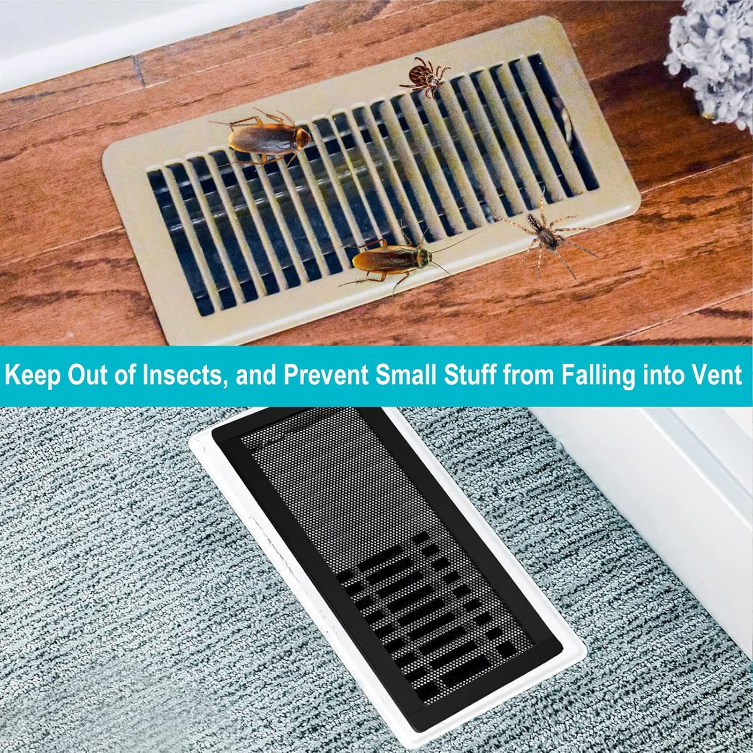 Magnetic Floor Register Vent Covers, 4 x 12 Inch Air Vent Filter Mesh, Sticky Magnet PVC Vent Screen Net for Wall Ceiling Floor Catches Toys Snacks Pet Hair and Pet Food 4 Pack