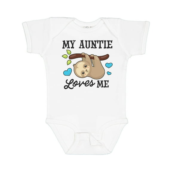 Inktastic My Auntie Loves Me with Sloth and Hearts Boys or Girls Baby Bodysuit