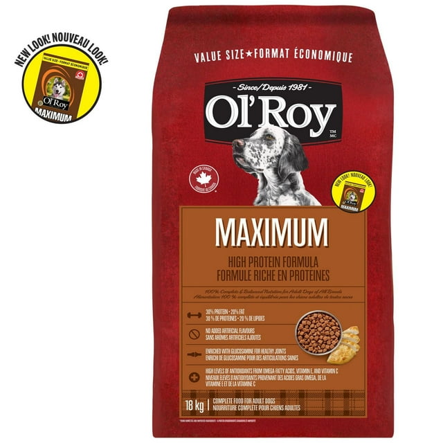 Ol' Roy Maximum Formule Riche en Protéines Nourriture Sèche pour Chiens 18KG