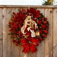 thumbnail image 6 of Small Flat Wooden Wreaths Sign Decorations 12" Christmas Wreaths for Front Door with Red Flowers Berries Christmas Balls Bows Holiday Decorations, 6 of 6